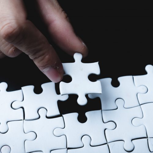 business success concept idea of jigsaw puzzle, teamwork solution and join connection, strategy team together, match with cooperation partnership challenge
